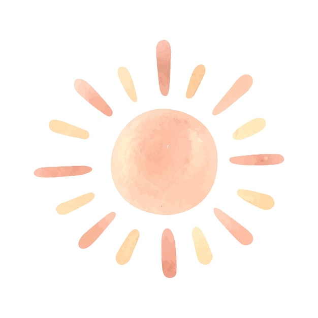 Boho cute watercolor sun. Summer decoration. Vector illustration