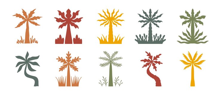 Vector boho design template summer palms tropical art hand drawn palm trees vacation or travel icon