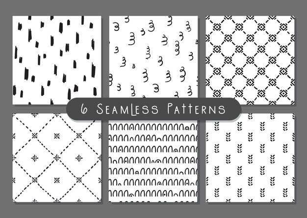 Vector boho doodle abstrac shapes seamless pattern set