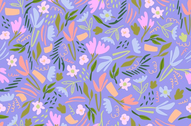 Карточка каракули Бохо с бесшовным рисунком каракули цветы Бесшовный цветочный фон Векторный фон