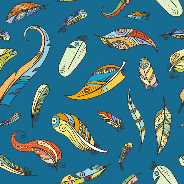 boho doodle feathers pattern