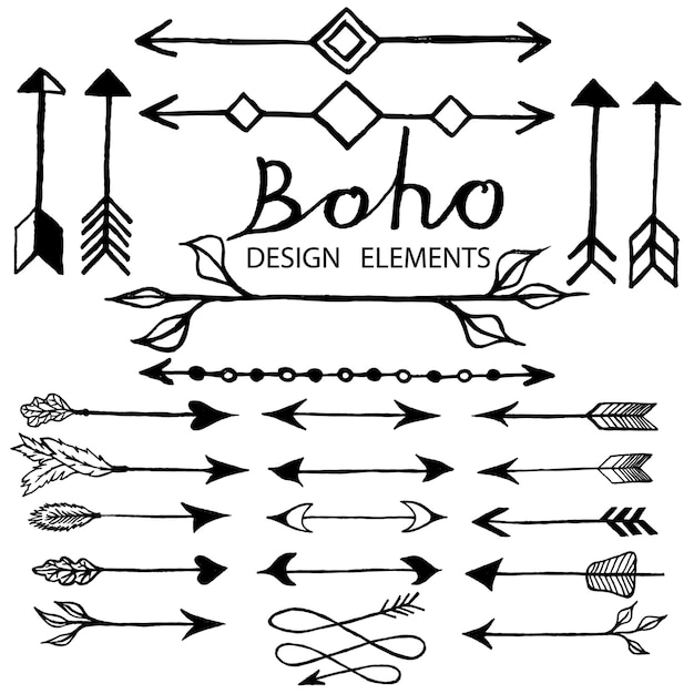 Boho doodle ontwerpelementen