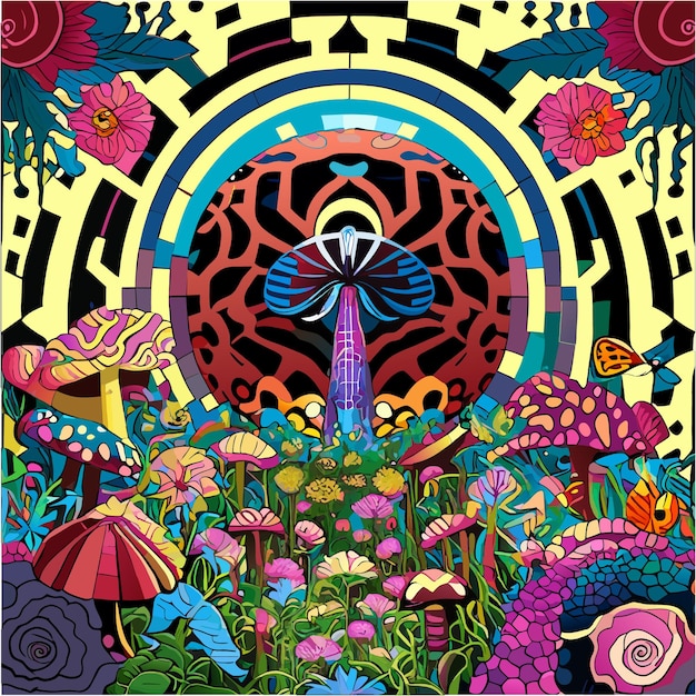 Boho Dreamscape Floral Labyrinth and Surreal Snail Journey