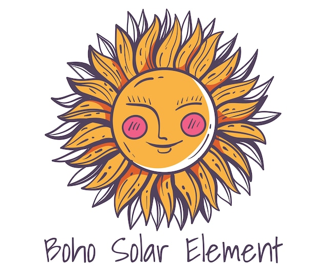 Boho 밀교 태양 태양 요소 낙서 선 스타일 개념 그래픽 디자인 일러스트 레이션
