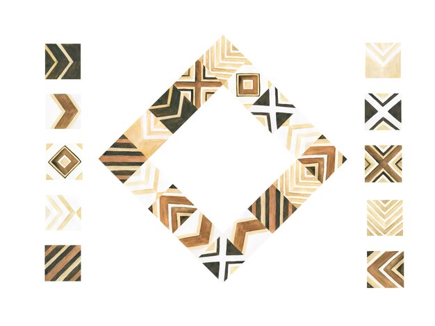 Boho fashion frame van natuurlijke houten mozaïektegels met geometrisch patroon voor kunst aan de muur