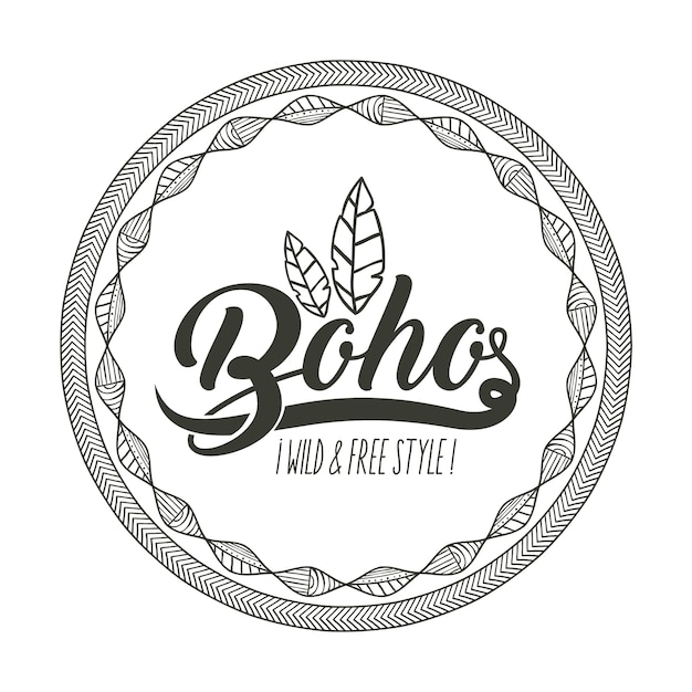 Boho and feather inside circle icon