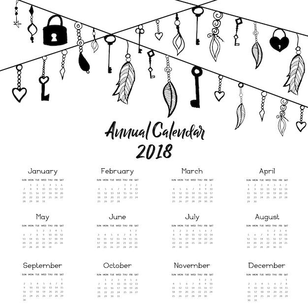 Boho Feather On Strings Calendar 2018