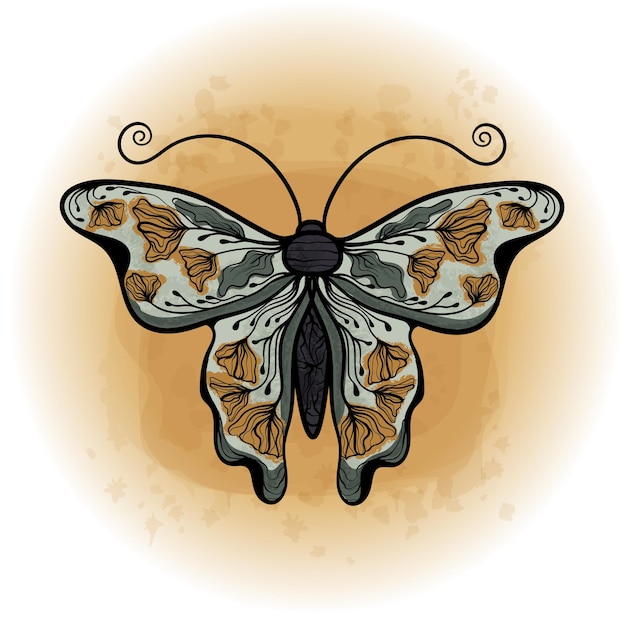 Boho Floral Butterfly Moth Insect Detailed Vector Illustration 08