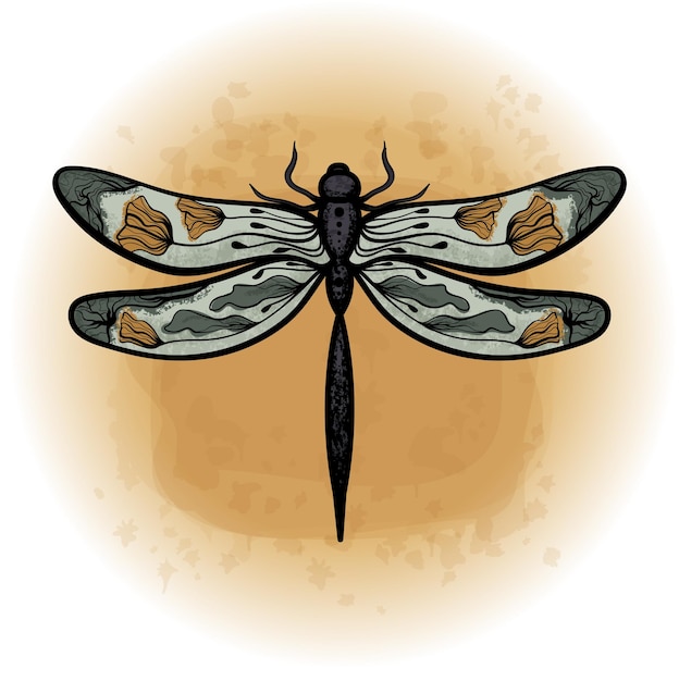 Boho Floral Dragonfly Insect Gedetailleerde vectorillustratie 09