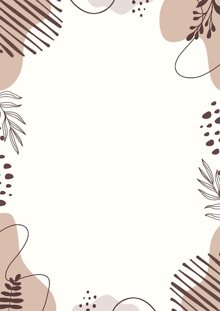 Boho Floral Frame with Neutral Tones Botanical hand drawing abstract creative frame design