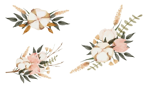 Vector boho flower bouquet watercolor collection