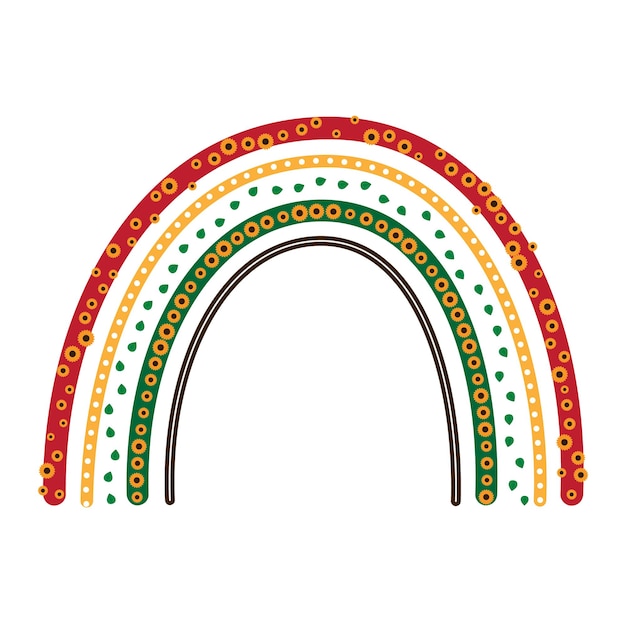 Arcobaleno del fiore di boho arcobaleno moderno astratto del fiore di boho con le foglie ei punti dei girasoli