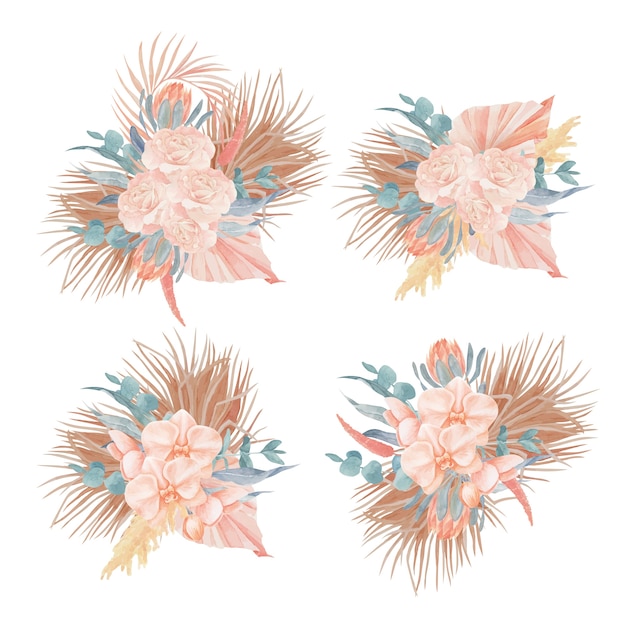 Vector boho flowers bouquets