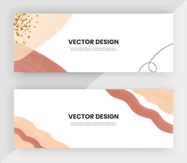 Vector boho hand drawing horizontal web banners with gold glitter texture