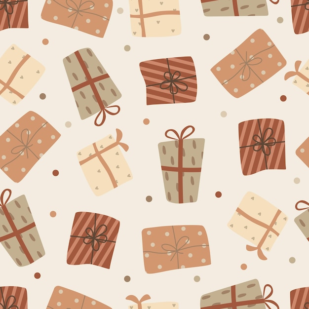 Boho Hand Drawn Gift Boxes Seamless Pattern