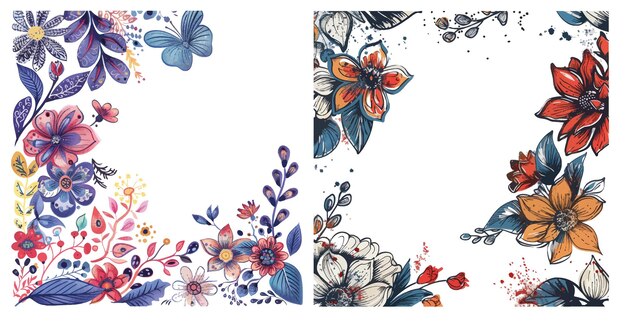 Vector boho hippie colored floral borders