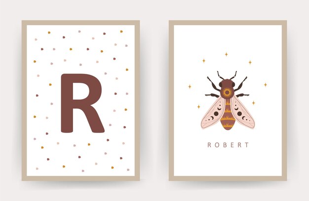 Boho honeybee. posters with kid name.