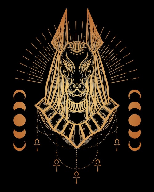 Vector boho illustratie met anubis hoofd egyptische god van dood en oorlog