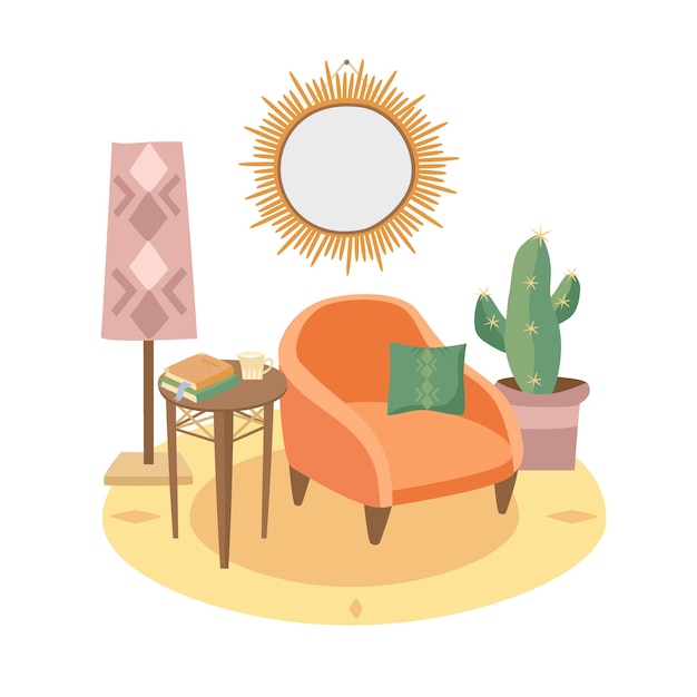 Vector boho interior cozy