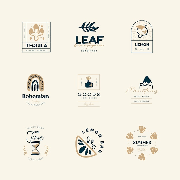 Boho logo design templates collections Doodle Bohemian icons and symbols set