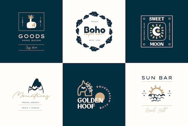 Boho logo ontwerp sjablonen collecties doodle boheemse pictogrammen en symbolen set