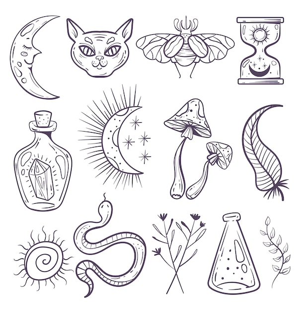 Vector boho magic mystical occult witch design element isolated collection