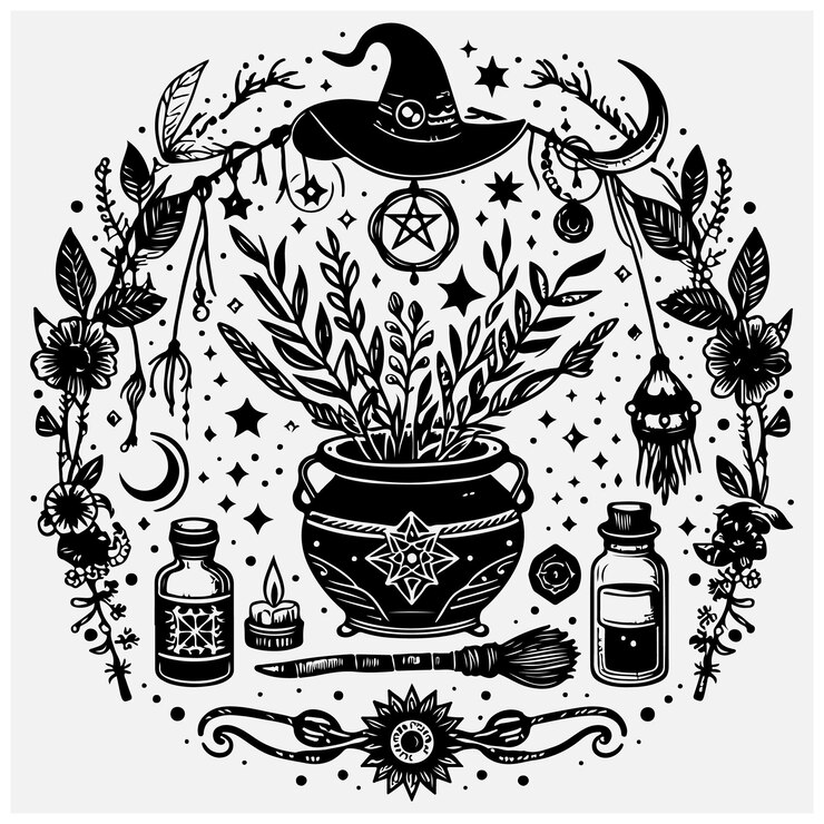 Vector boho magie mystieke occulte heks ontwerp element geïsoleerde collectie voorraad illustratie