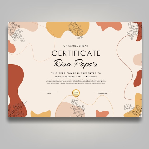 Boho mid century line art flower certificate retro