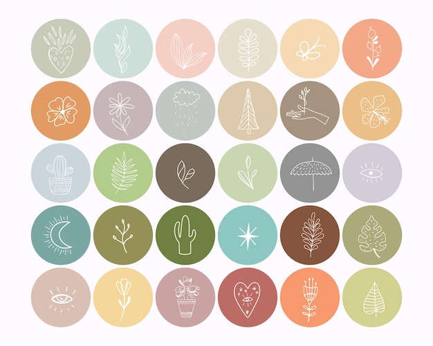 Boho minimal highlights cover icon set Vector