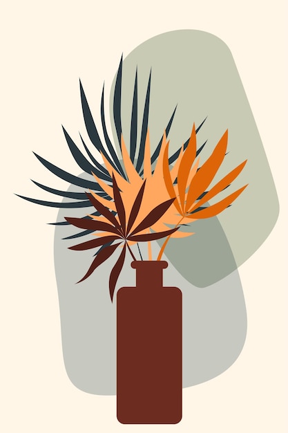 Vector boho minimalist vase with plant icon