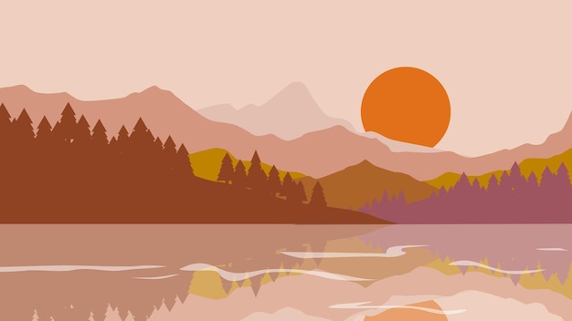 Vettore boho scenario di montagna, illustrazione estetica per lo sfondo del desktop