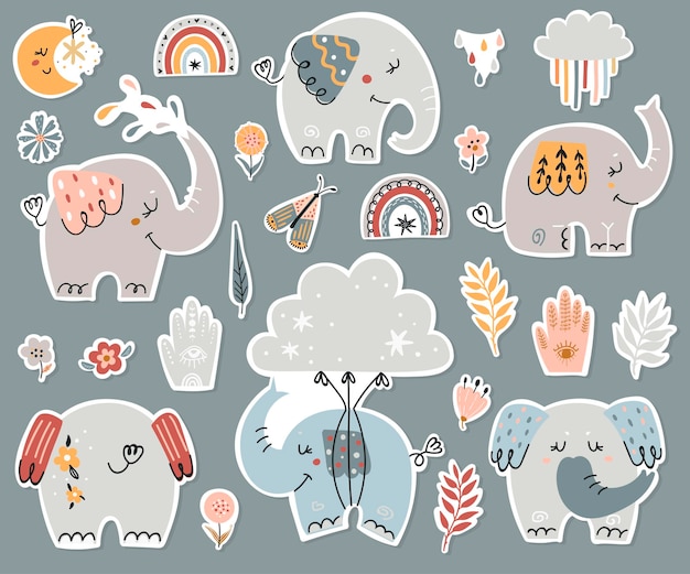 Boho olifanten stickers collectie