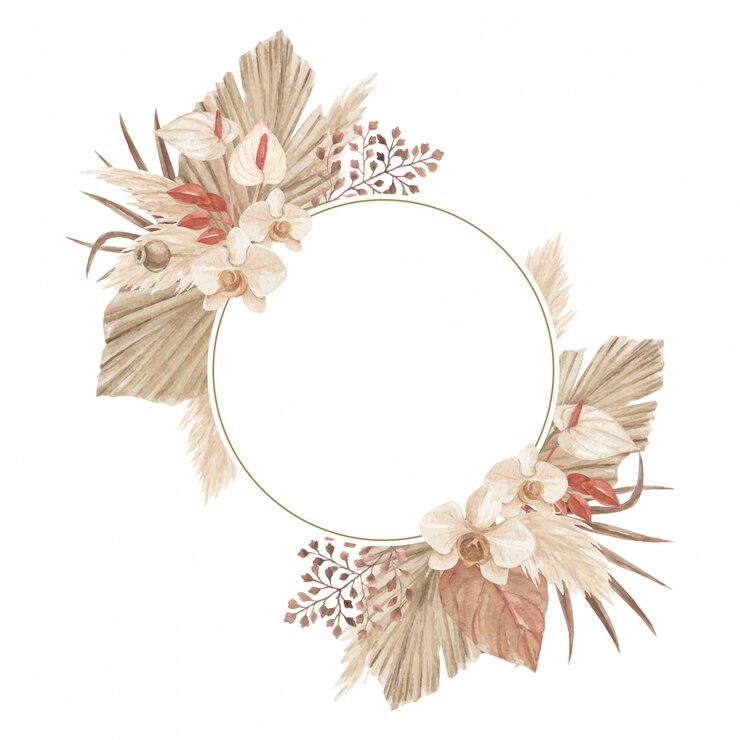 Vector boho pampas grass frame met palm speer, calla lelie en orchidee, perfect voor wenskaart, uitnodiging en elk ander ontwerp