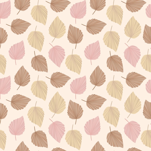 Boho pattern in delicate shades of beige pink brown cute leaves pattern