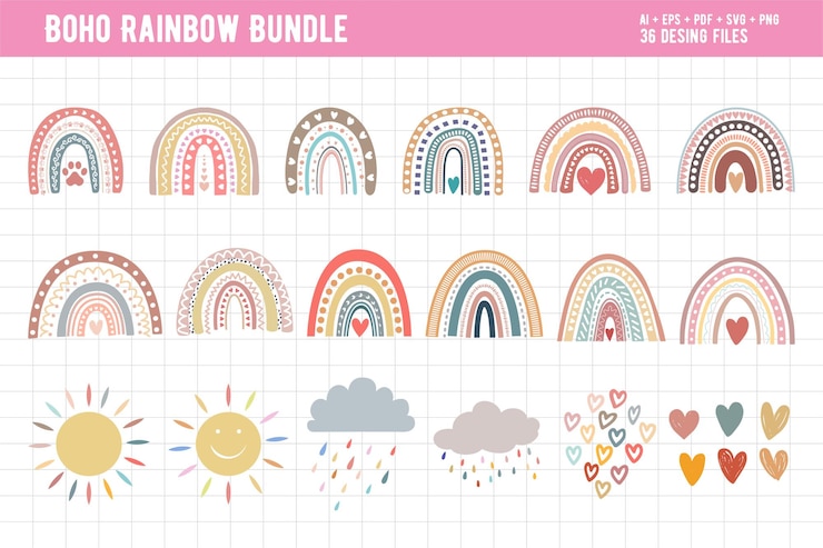 Vector boho rainbow bundle digitale download voor kinderkamer decor cricut ambachten sublimatie en meer
