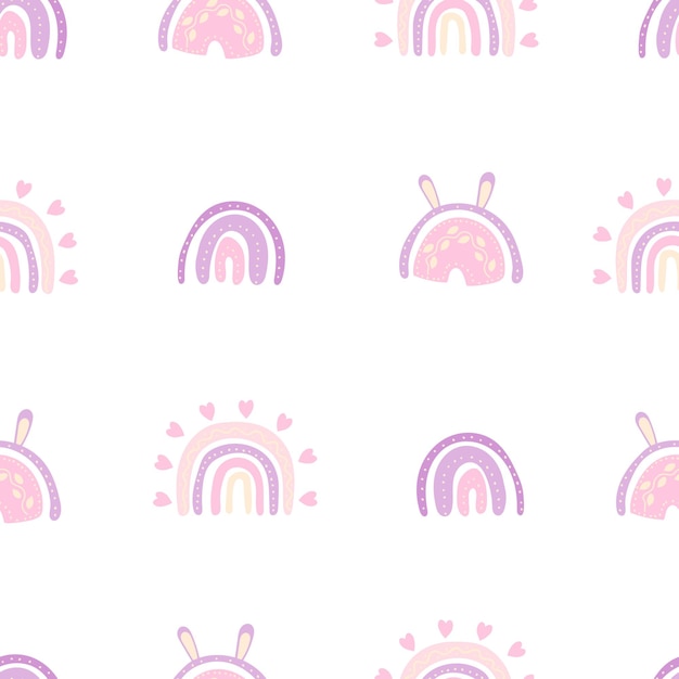 Boho rainbow bunny seamless pattern Nursery and baby room Abstract boho rainbow rabbit minimalist