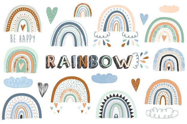 Boho rainbow collection illustration