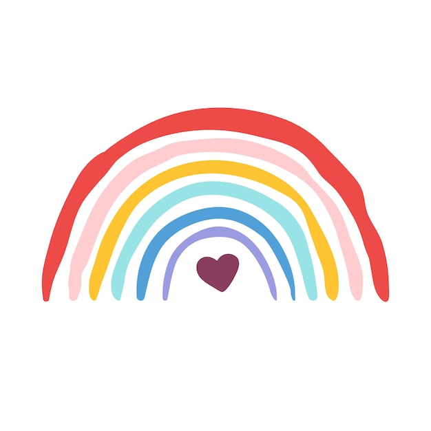 Boho rainbow icon with a heart inside cute vector illustration