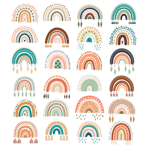 Vector boho regenboog pastel set