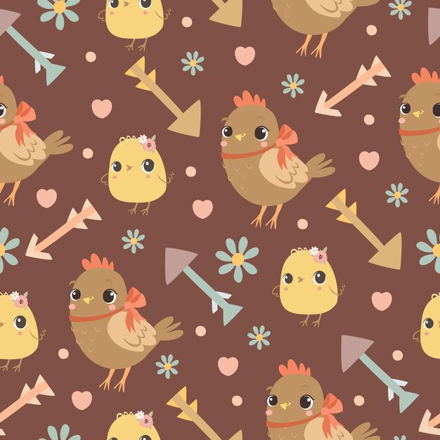 Boho seamless pattern chicken