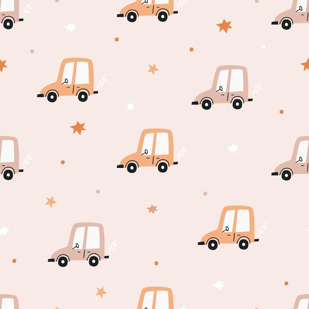 Boho seamless pattern with cute cars