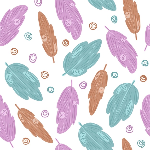 Boho seamless pattern with feathers