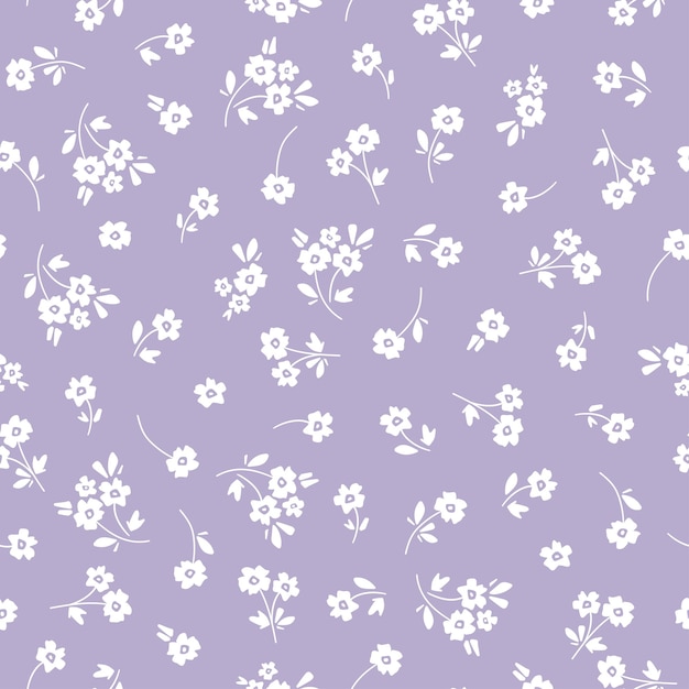 Boho seamless pattern with white flowers and purple background