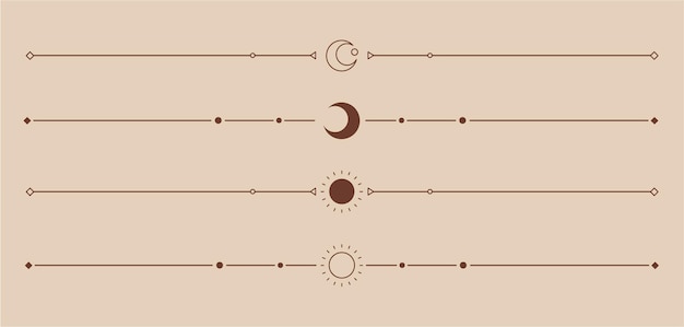 Boho set decorative elements. Moon phases. Sun, star.