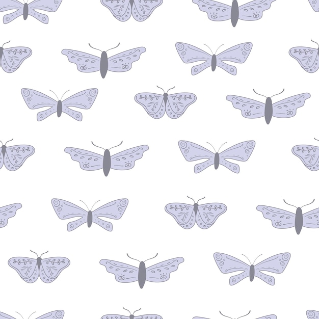 Boho simple pattern with night moth and butterflies