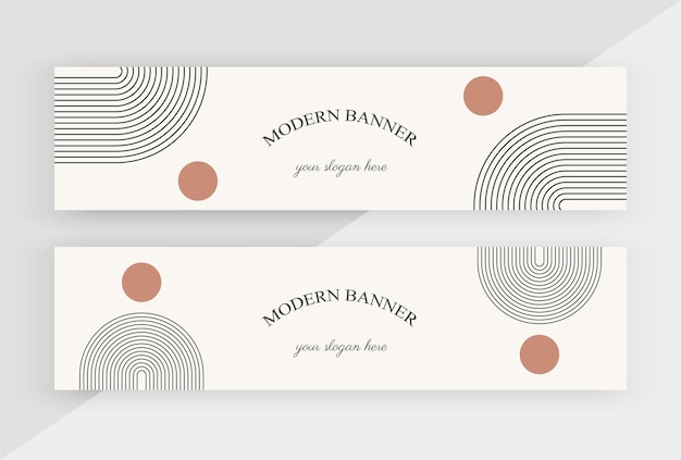 Boho social media horizontal banners with black lines and orange moon