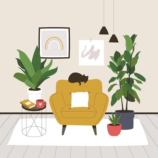 Boho stijl gezellige woonkamer illustratie concept