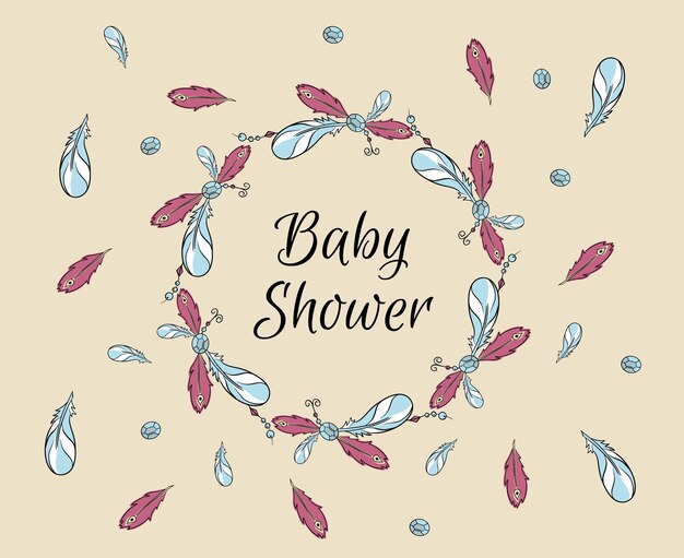 Boho style card baby shower Vector illustration