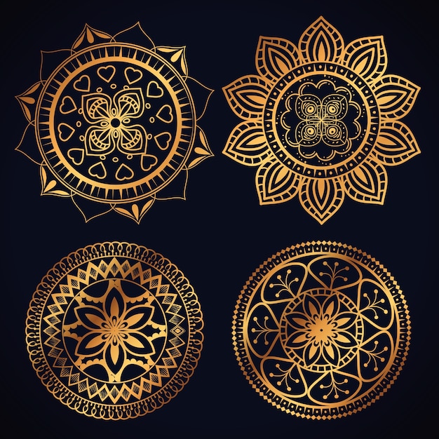 Boho style golden mandala set icons