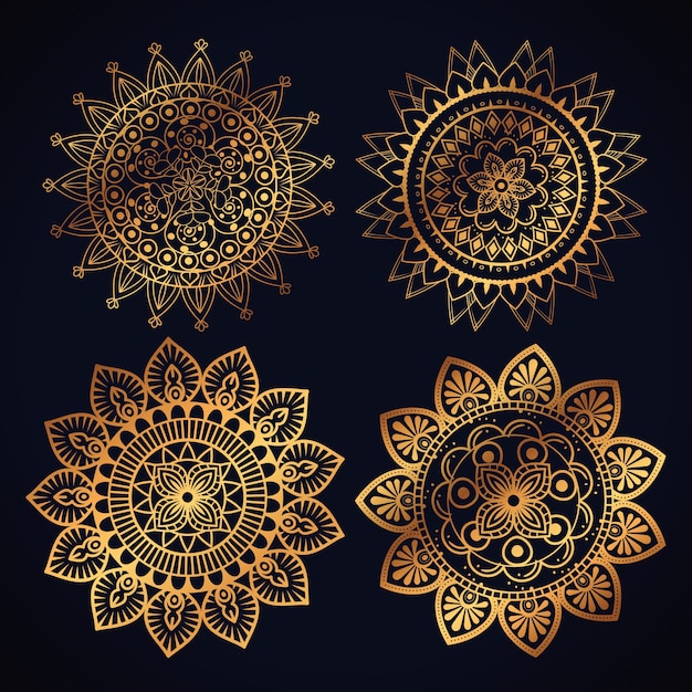 Boho style golden mandala set icons